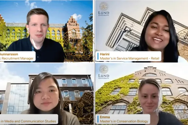 A print screen of a webinar showing three students and one moderator.