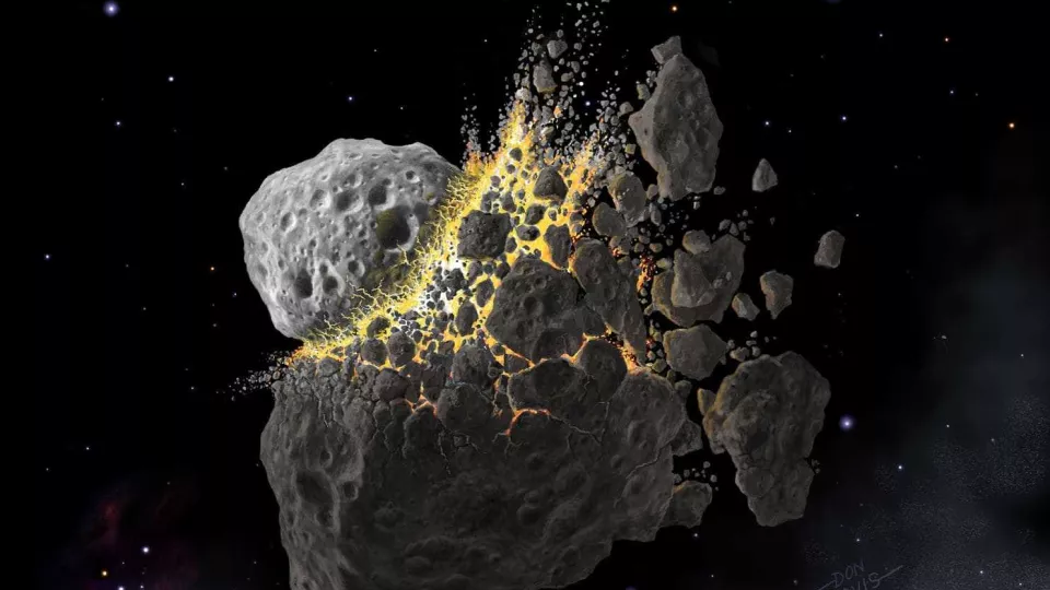 Illustration of asteroid breaking up