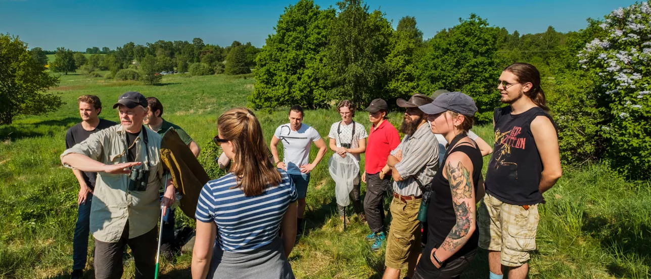 Biology students on an excursion in spring