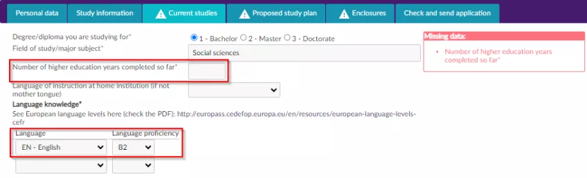 A print screen of a page in the SoleMove system where you provide study information.