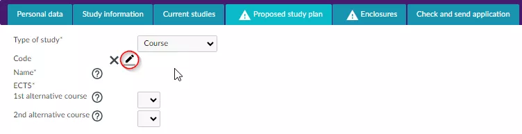 A print screen of the page in the SoleMove system where you select main choice courses.