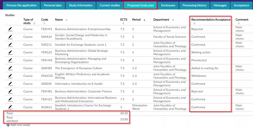 A print screen of the page in the SoleMove system where you check your course status.