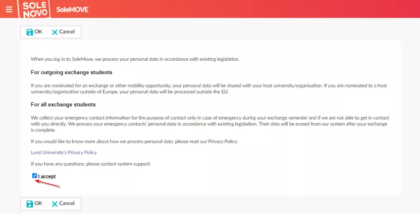 Screenshot from SoleMove - Personal consent - GDPR. Photo.