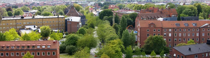 A view of Sölvegatan with several university buildings. Photo: Helena Bergkvist.